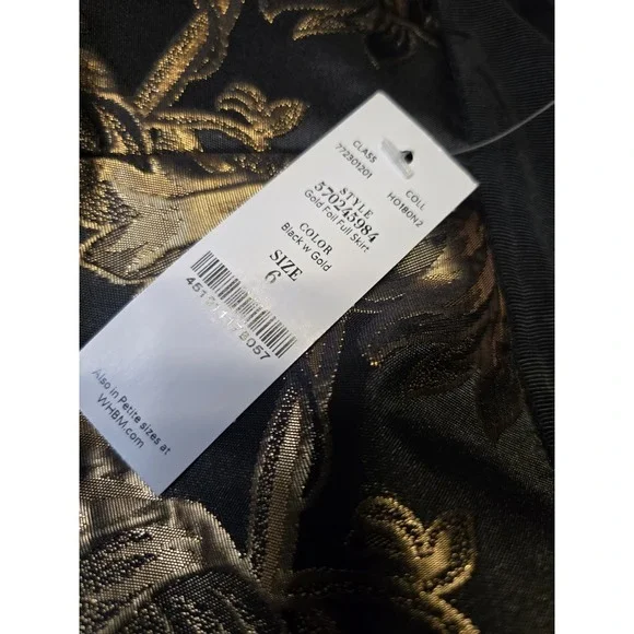 White House Black Market Metallic Jacquard Full Midi Skirt Black/Gold size 6 NWT - Picture 2 of 9